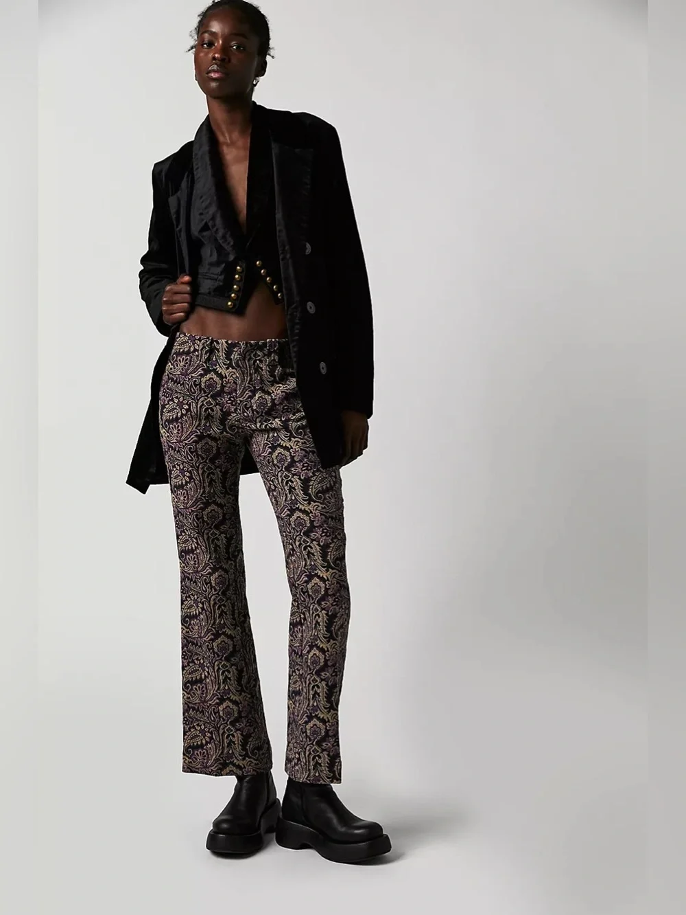 Free People Walker Relaxed Jacquard Pant in Black Combo